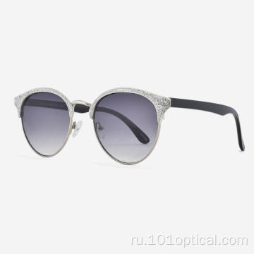 Круглые женские солнцезащитные очки в металлической оправе &quot;кошачий глаз&quot;